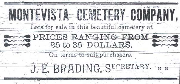 1898 Ad for Monte Vista Cemetery